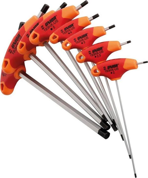 Unior 193HXCB8 Jeu de clés à six pans creux à poignée en T, 2-10mm, red