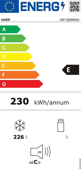 Energy Label Haier H2F-220WSAA (Stand-alone, 226 l)