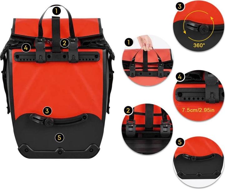 Immagine prodotto Mobygo Borsa impermeabile per bicicletta CB25L, rosso (27 l, Borsa portapacchi)