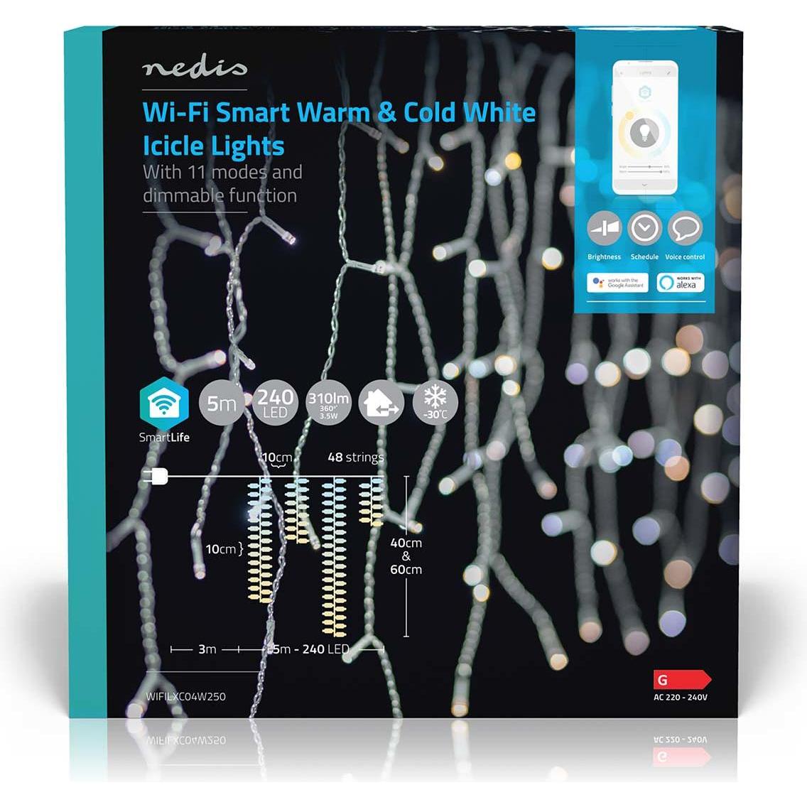 Nedis, Lichterkette, SmartLife Dekorative LED Wi-Fi Warm bis kühlen weiss 240 LED's 5.00 m Android™ / IOS (0.21 m)
