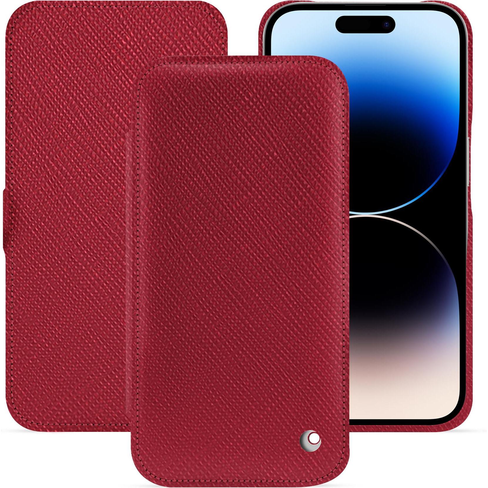 Noreve Lederschutzhülle horizontal (Apple iPhone 15 Pro), Smartphone Hülle, Rot