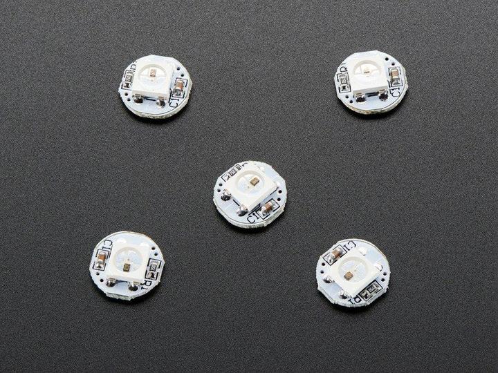 Produktbild Adafruit NeoPixel Mini Button PCB, 5er Pack, RGB-Pixel mit 24-Bit Farbe und Konstantstromtreiber