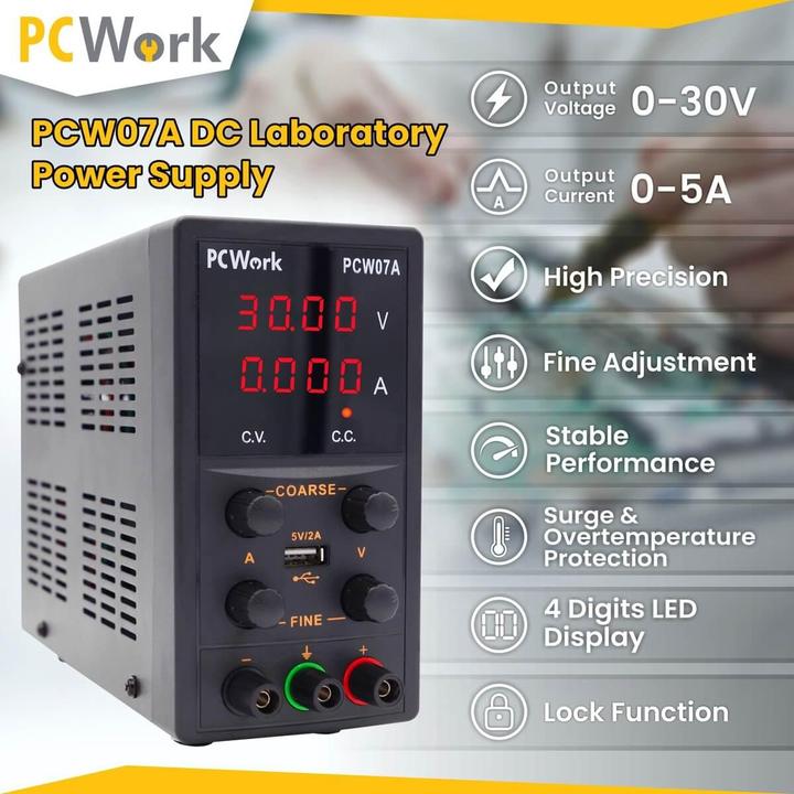 Produktbild PCWork PCW07A, Labornetzgerät, regelbar, 0-30V DC, 5A, USB
