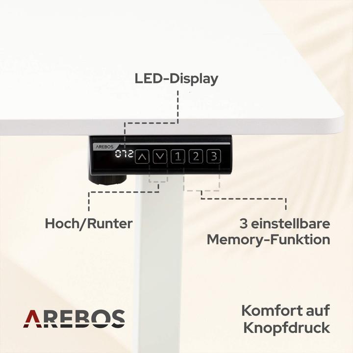 Immagine prodotto Arebos Scrivania regolabile in altezza (140 x 60 x 72 cm)