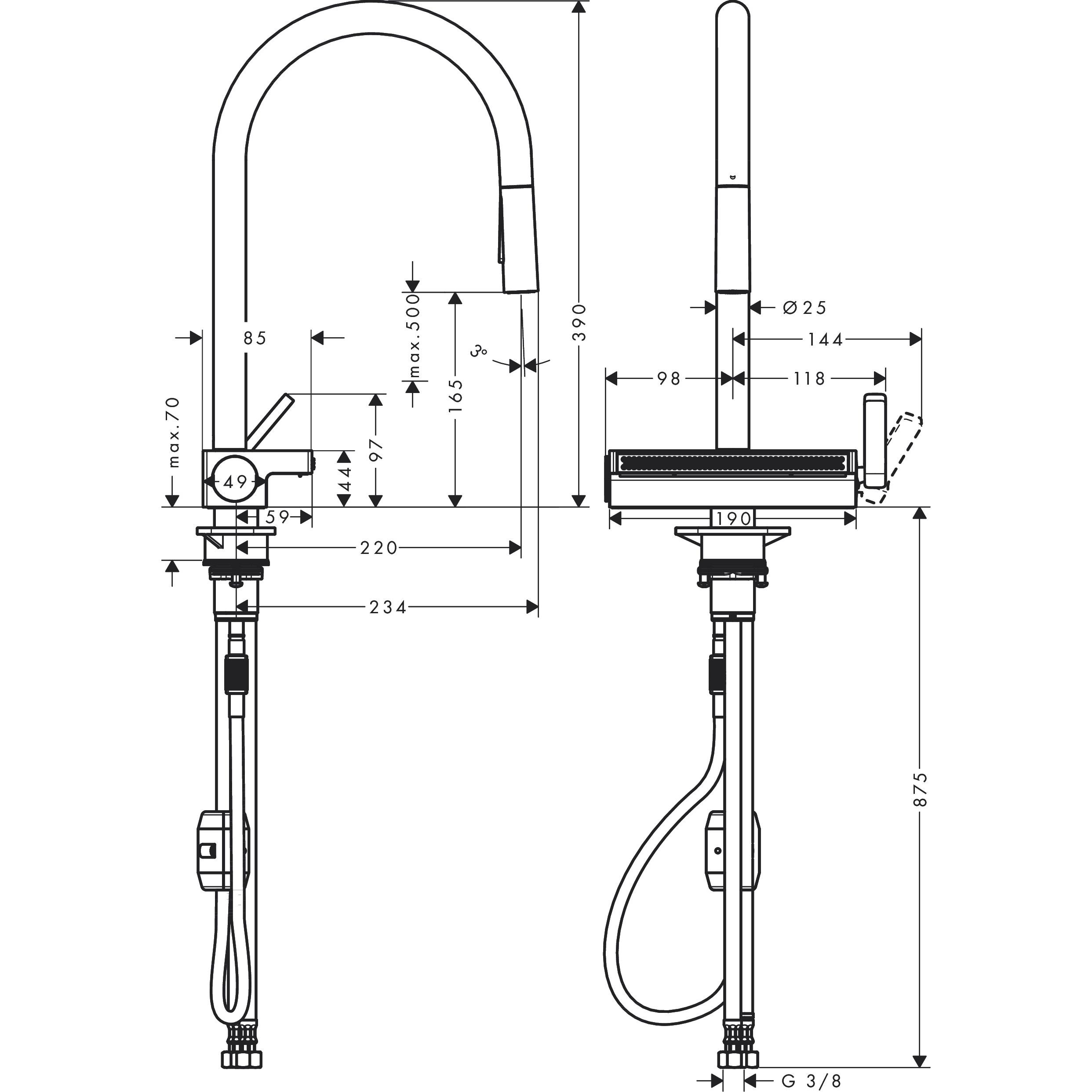 Thumbnail - hansgrohe, Küchenarmatur, AQUNO SELECT 170 Spültisch Armatur, mit Ausziehbrause, 3jet mattschwarz