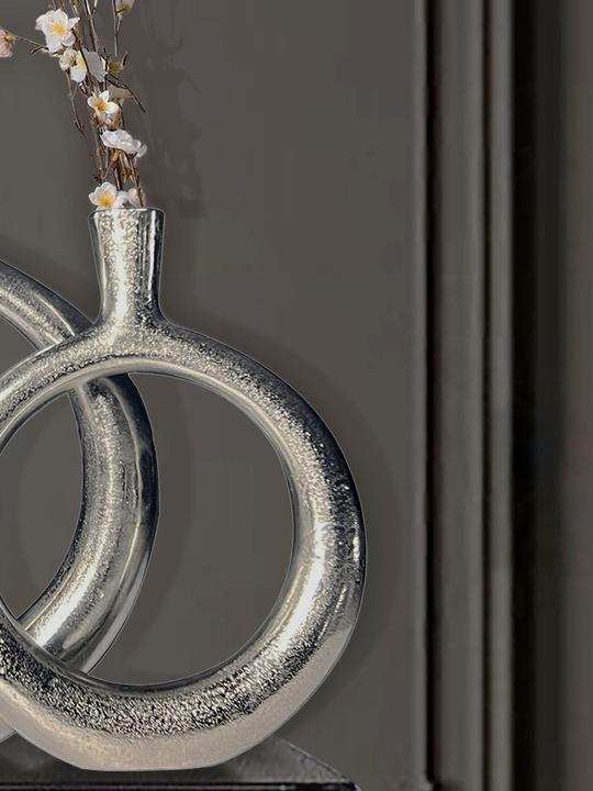 Produktbild FineBuy Vase 2er Set Blumenvase Aluminium Donut Tischvase Modern Rund Wohndeko (2x)