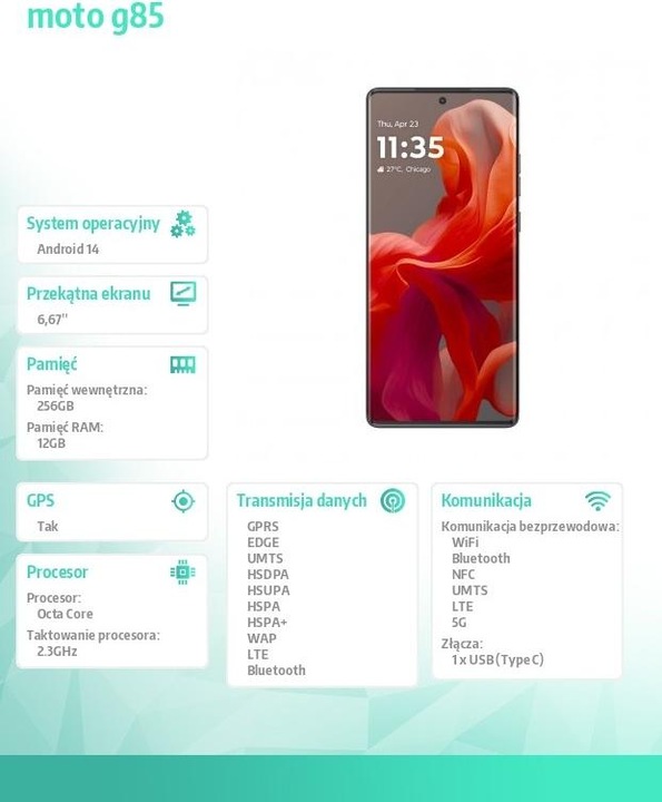 Immagine prodotto Motorola Moto G85 (256 GB, Grigio urbano, 6.67", SIM + eSIM, 50 Mpx, 5G)