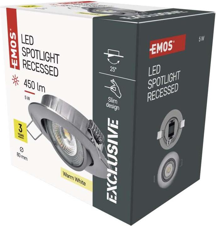 Immagine prodotto Emos Spot LED a soffitto Esclusivo argento, rotondo, 5W bianco caldo (450 lm)