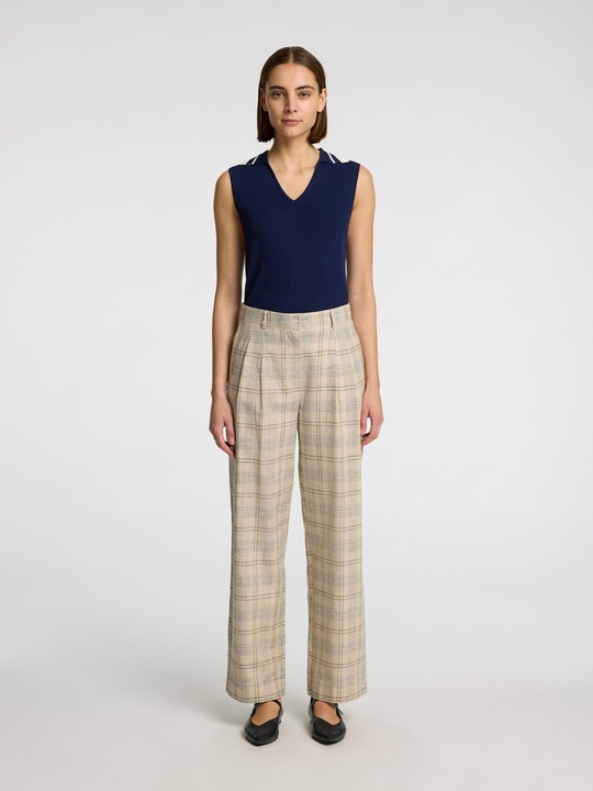 Image du produit Selected Femme Leinenmix Karo Hose mit weitem Bein (38)