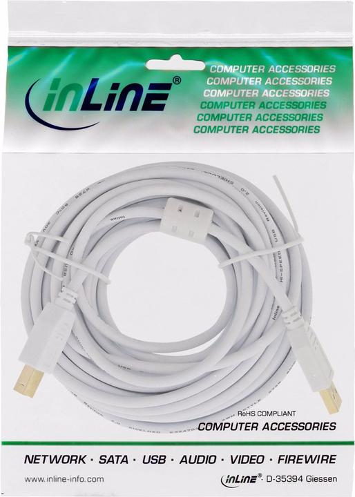 Actual product image InLine USB USB-A - USB-B cable 10 m white (34550W) (10 m, USB 2.0)