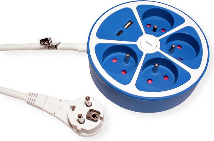 Produktbild Roline 4-fach Steckdosenleiste mit Schalter, rund, UTE Version (4x, CEE 7/3, 3 m)