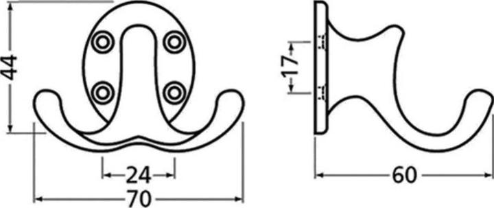 Produktbild Hermeta Mantelhaken 0029 zweifach Ausladung 60 mm Aluminium silberfarbig eloxiert Höhe 47 mm