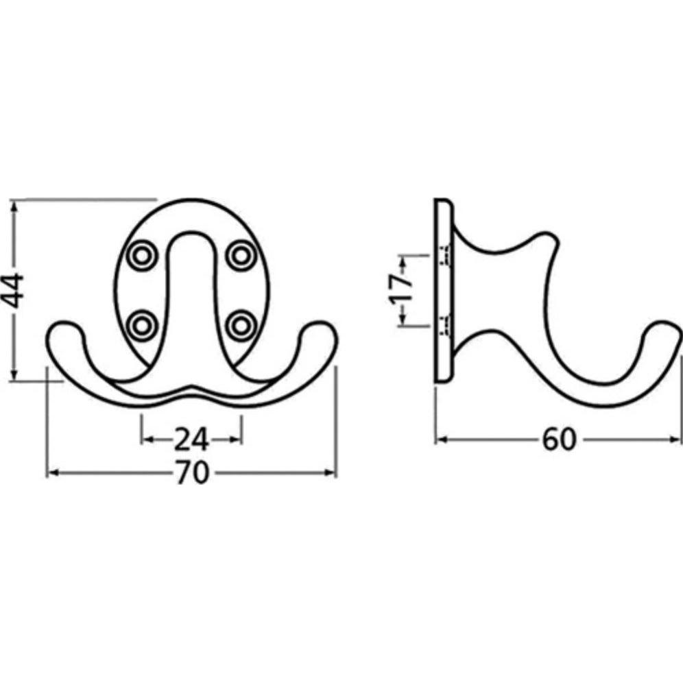 Thumbnail - Hermeta, Garderobe + Kleiderhaken, Mantelhaken 0029 zweifach Ausladung 60 mm Aluminium silberfarbig eloxiert Höhe 47 mm