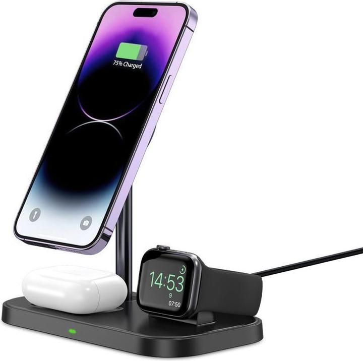 Immagine prodotto Tech Proteggi belaidis įkroviklis QI15W A22 3in1 Magnetic MagSafe, juodas (15 W)