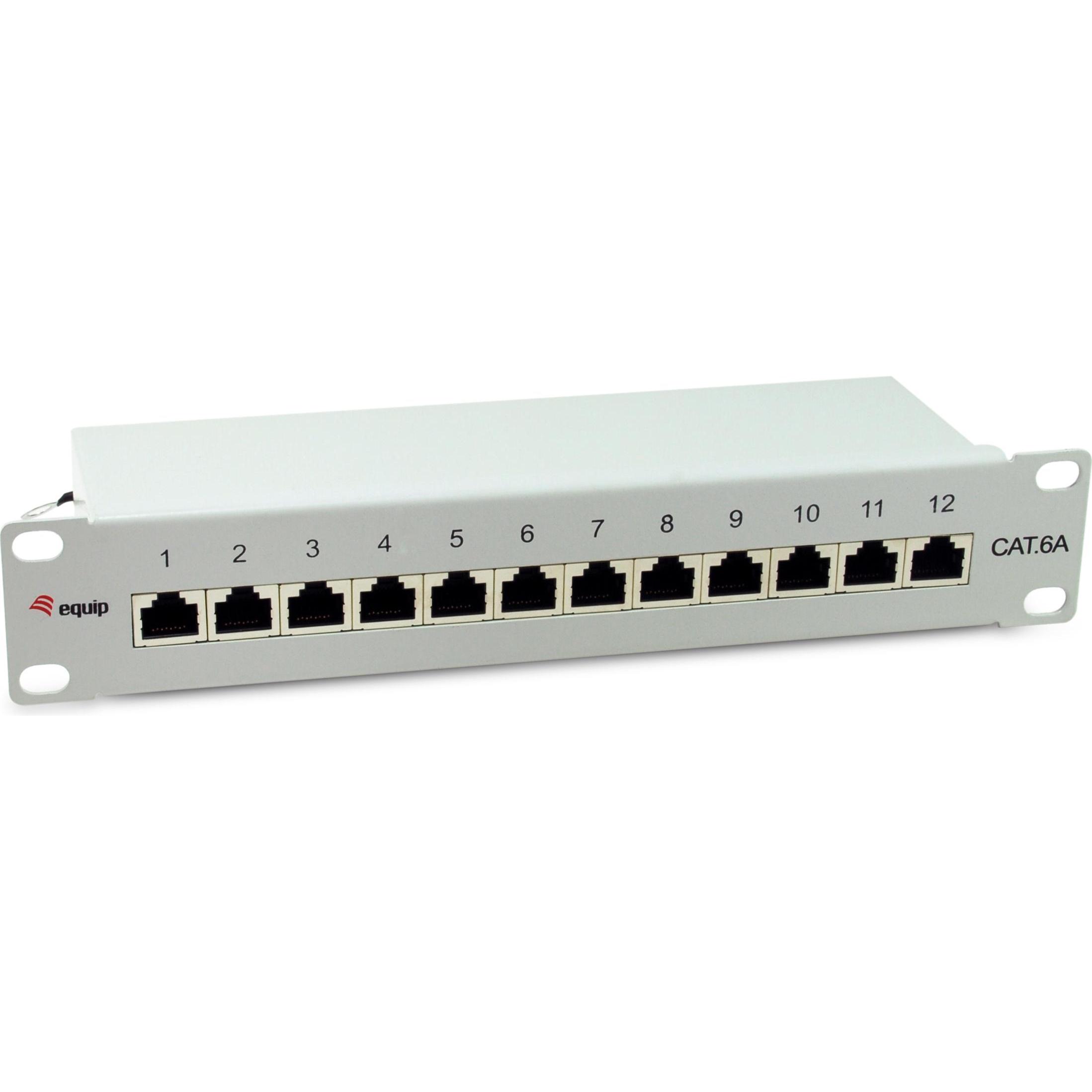 equip Patchpanel 12x RJ45 Cat6A 10" FTP 1HE Premium hellgrau, Server Zubehör, Grau