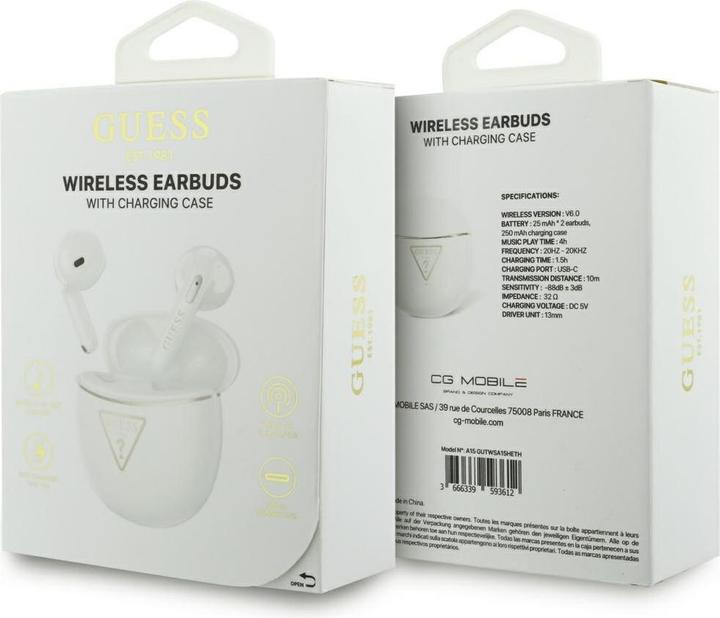 Productafbeelding Guess TWS Earphones Gold Line Triangle white (4 h, Draadloze)