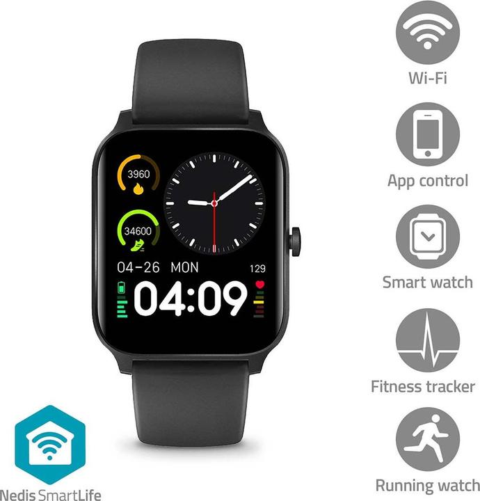 Actual product image Nedis SmartLife watch | LCD | IP68 | Maximum operating time: 14400 min | Android™ / IOS | Black (41 mm)