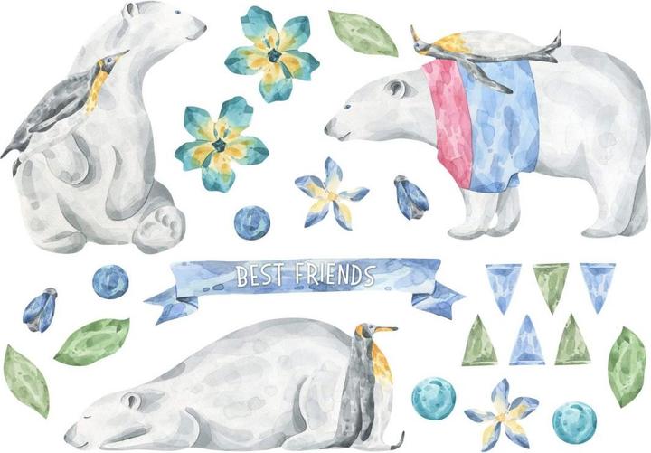 Actual product image Trenddeko Watercolour Best Friends Set - Polar Bear and Penguin (43 x 30 cm)