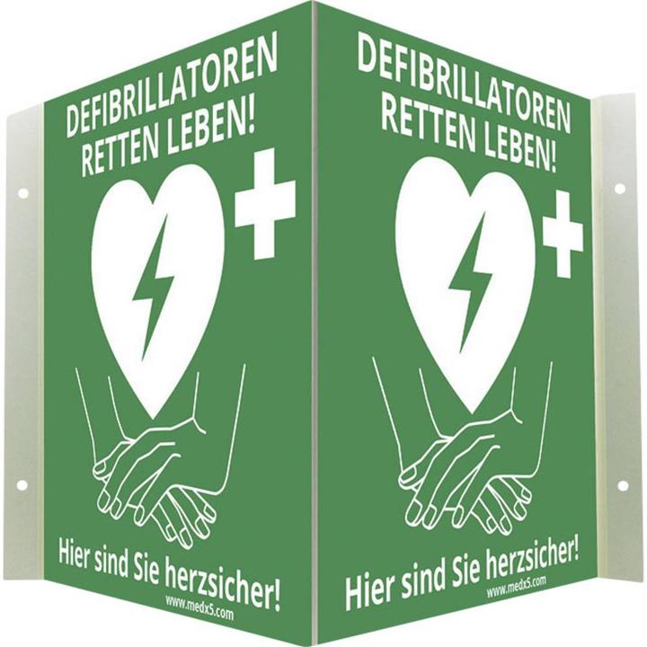 MedX5 AED Schild Defibrillator Standort Winkelschild (Erste Hilfe Set Zubehör)