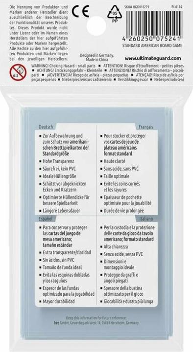 Valeurs nutritives et ingrédients Ultimate Guard Kartenhülle Standard American Board Game Sleeves 60