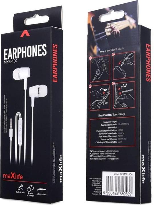 Produktbild Maxlife Kabelgebundene Ohrhörer MXEP-02 Klinke 3,5mm weiss (Kabelgebunden)