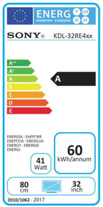 Energie-Label Sony Kdl-32re405 (32", LCD, HD, 2017)