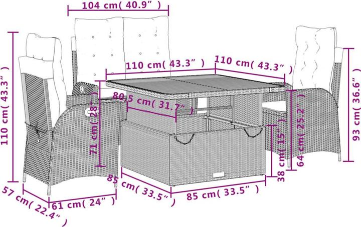 Produktbild vidaXL Garten Essgruppe (110 x 110 x 71 cm)