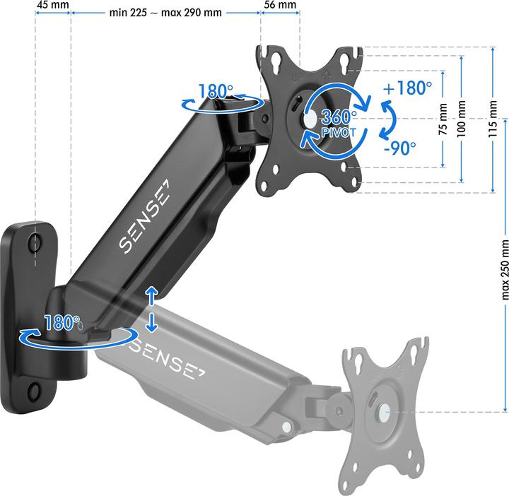 Sense7 Moniteur à bras Hang (Mur, 32", 9 kg)