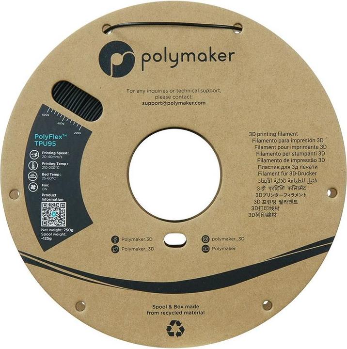 Produktbild Polymaker PolyFlex TPU95 (TPU, 1.75 mm, 750 g, Schwarz)