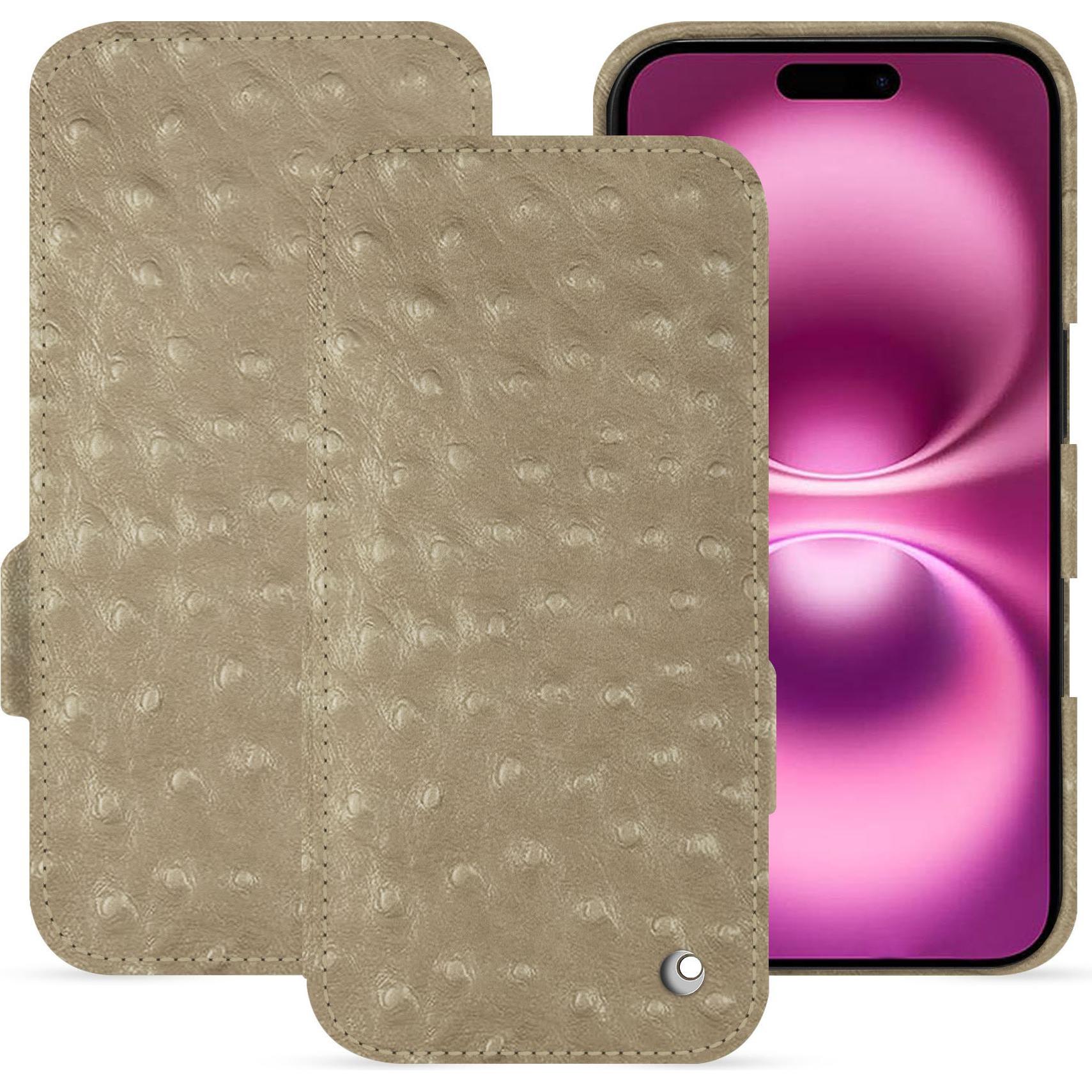 Noreve Lederschutzhülle horizontal (Apple iPhone 16 Plus), Smartphone Hülle, Beige
