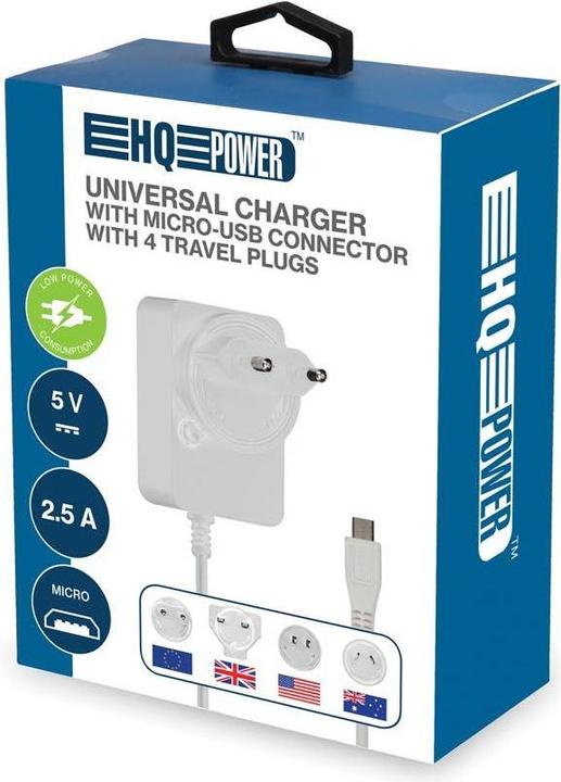Productafbeelding Velleman Compacte Universele Lader Met Micro USB Aansluiting - 5 Vdc - 2,5 A Met 4 Reisstekkers (5 W)