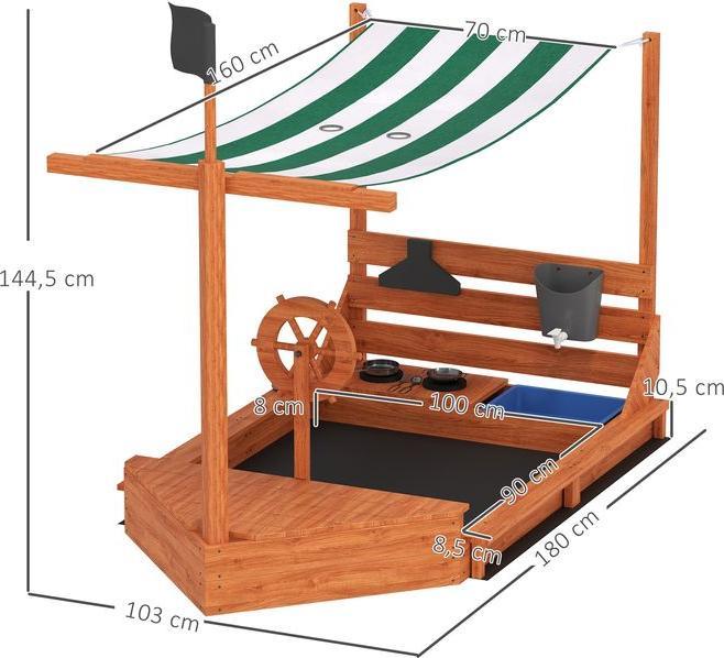 Image du produit Swisshandel24 Sandkasten Sandkiste gross mit Abdeckung im Schiff Design Matschekiste aus Holz, orange