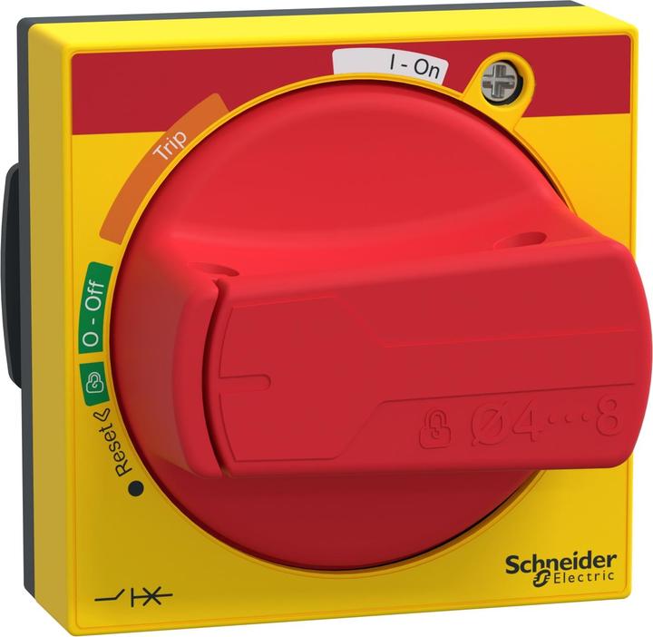 Actual product image Schneider Electric Universal handle, ComPacT NSXm, red handle/yellow front, IP65, spare part LV426999T