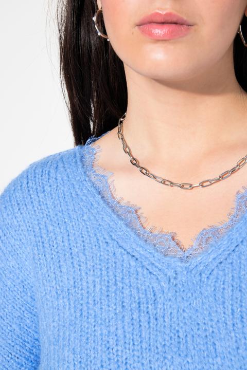 Produktbild Studio Untold Pullover, V-Ausschnitt mit Spitze, weiter Langarm (58)