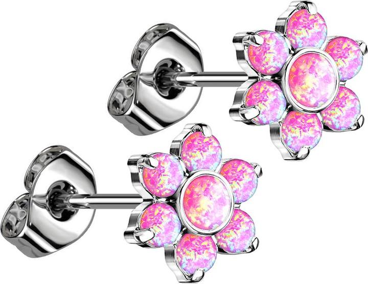 Image du produit Star Piercing Threadless clou d'oreille argent fleur opale rose (sans laiton, Titane)