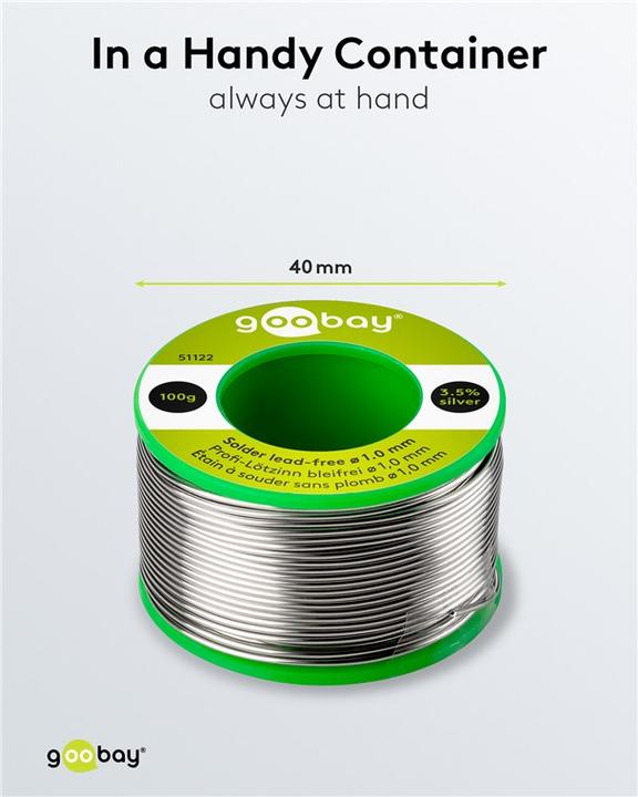 Image du produit Goobay Étain de soudure professionnel sans plomb, ø 1,0 mm, 100 g (Souder)