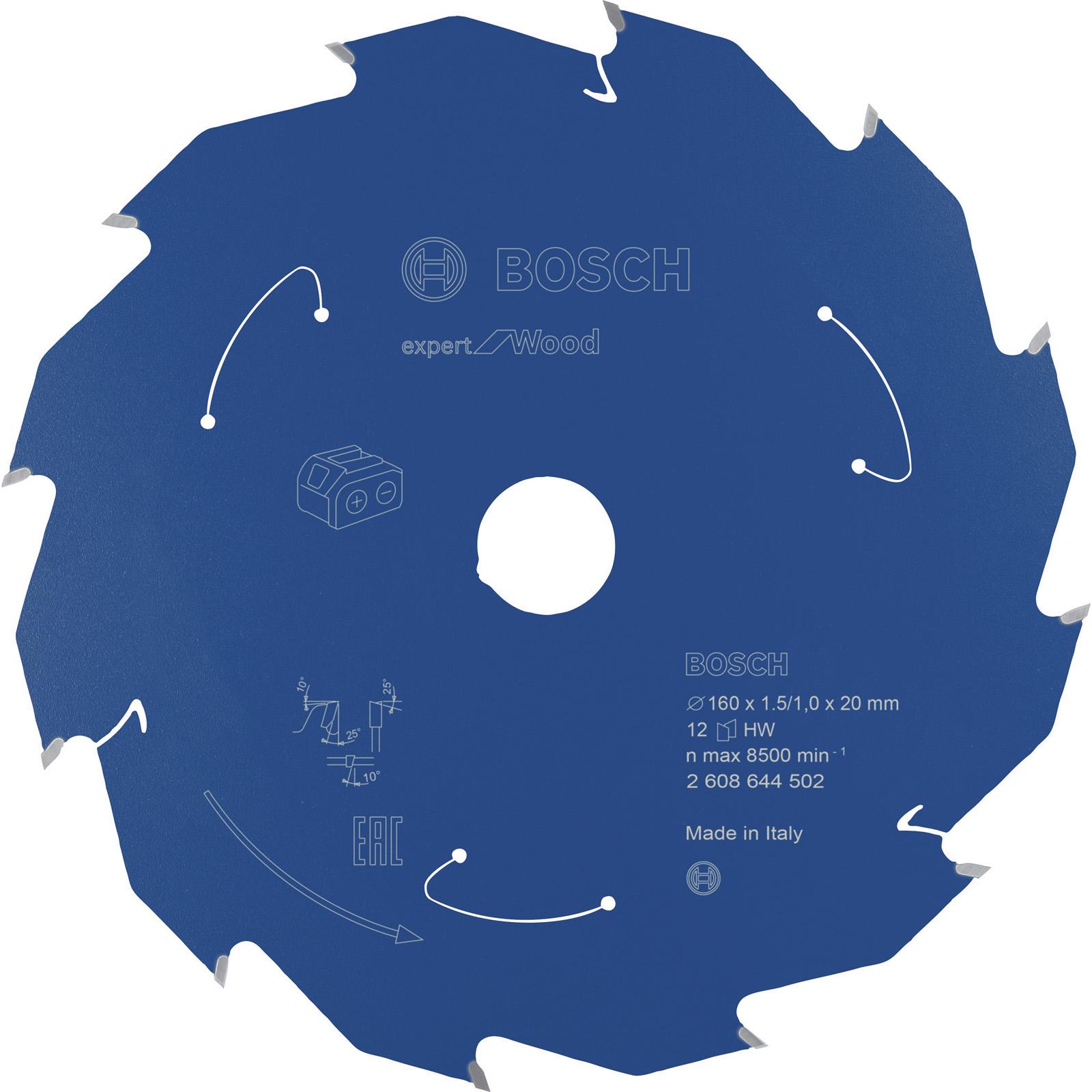 Bosch Professional Zubehör, Sägeblatt, Akku-Kreissägeblatt Expert for Wood, 160 x 1,5/1 x 20, 12 Zähne