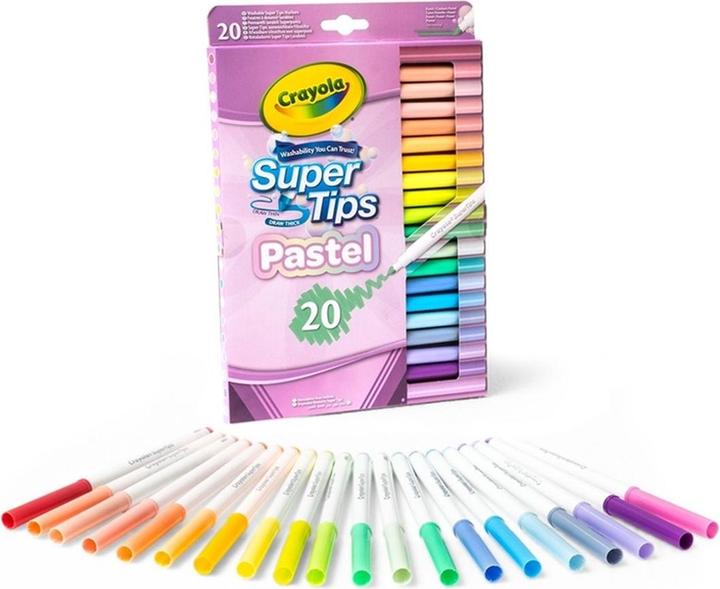 Actual product image Crayola Pastel SuperTips Washable Markers - Assorted Colours (Pack of 20) | Premium Felt Tip Pens Th (20x)