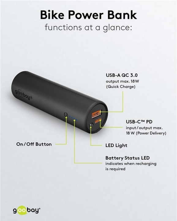 Produktbild Goobay Bike-Powerbank (5000 mAh, 18.50 W, 18.50 Wh)