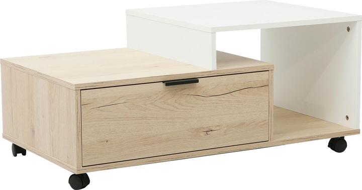 Produktbild HTI-Living Couchtisch Cedrik auf Rollen mit Schublade Artisaneiche-Weiss (50 x 90 x 40 cm)