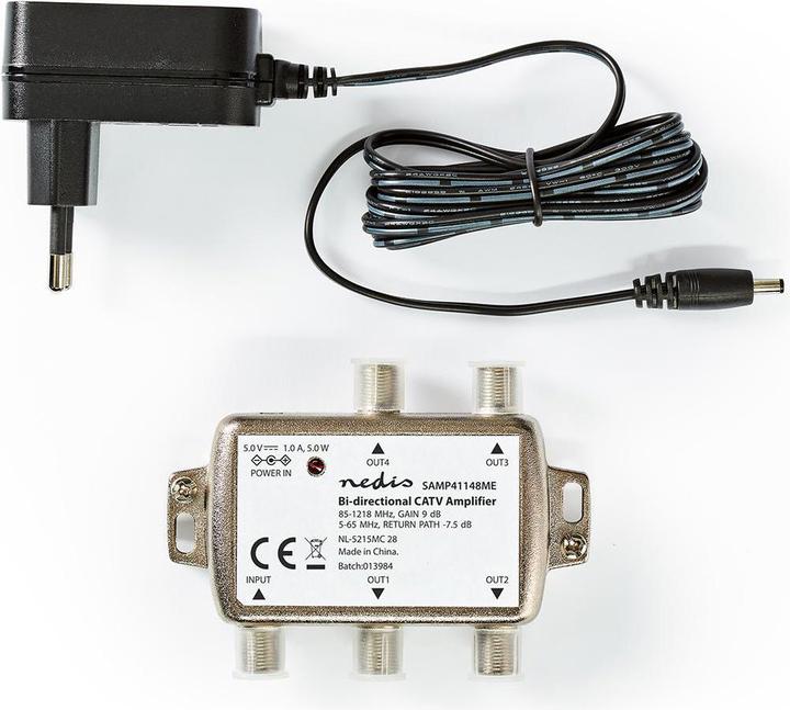 Nedis CATV-Verstärker Verstärkung dBi (bei Antennenkabel): 9 dB 85-1218 MHz Anzahl der Ausgänge: 4 (9 dB, Antennenkabel)