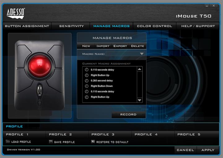 Produktbild Adesso iMouse T50 Maus RF Wireless Trackball 4800 DPI Beidhändig (Kabellos)