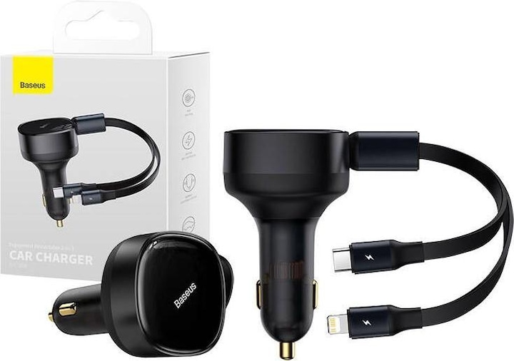 Produktbild Baseus Enjoyment Car Charger with cable USB-C + Lightning 3A, 30W (Black)