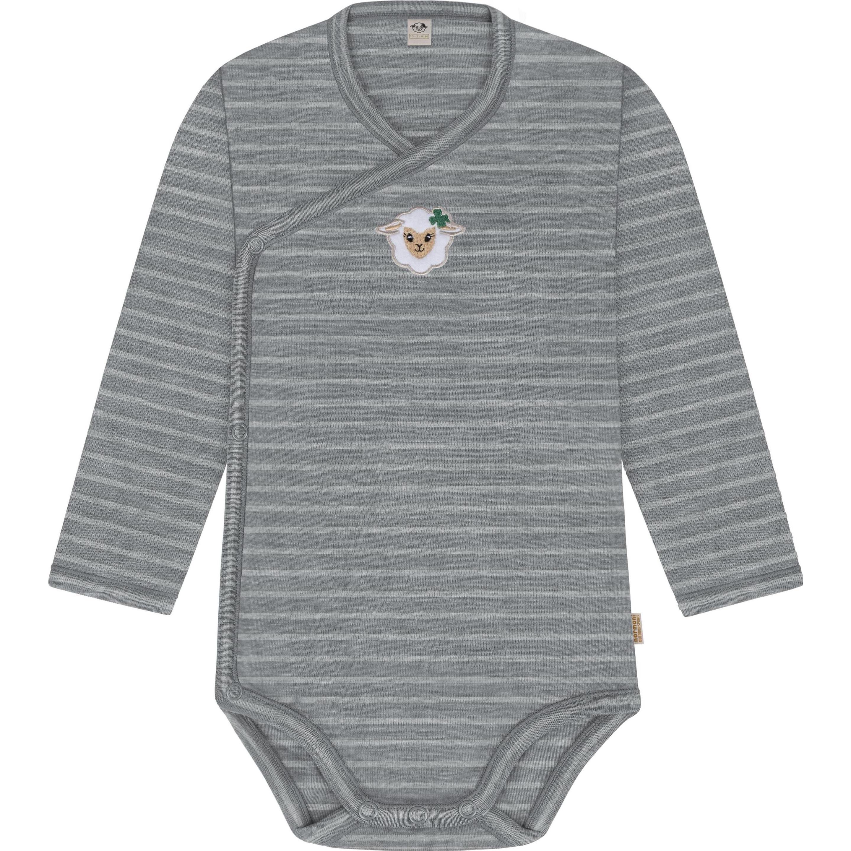 Normani, Herren, Body, Merino Baby-Body langärmeliger Wickelbody aus Merinowolle - 9341, Grau, (68)
