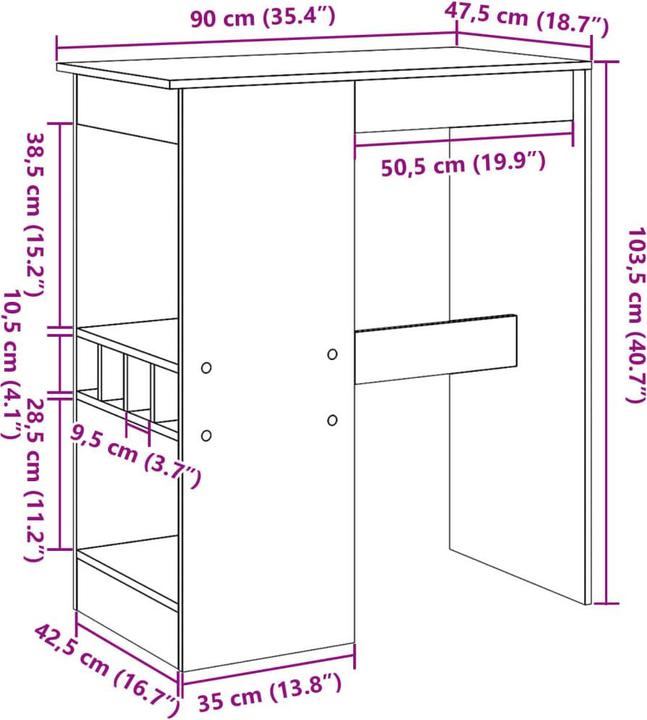 Produktbild vidaXL Bartisch (90 x 47.50 x 103.50 cm)