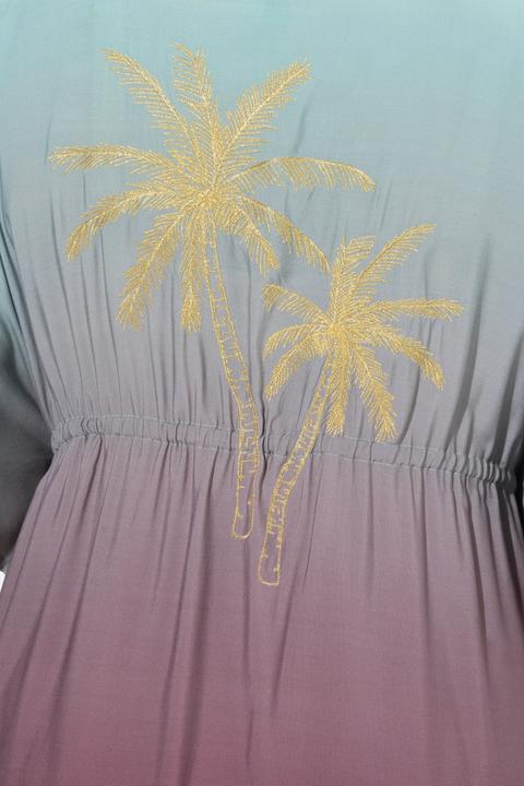 Produktbild Ulla Popken Kaftan, Farbverlauf, Palmen, V-Ausschnitt, Halbarm (42, 44, 46, 48)