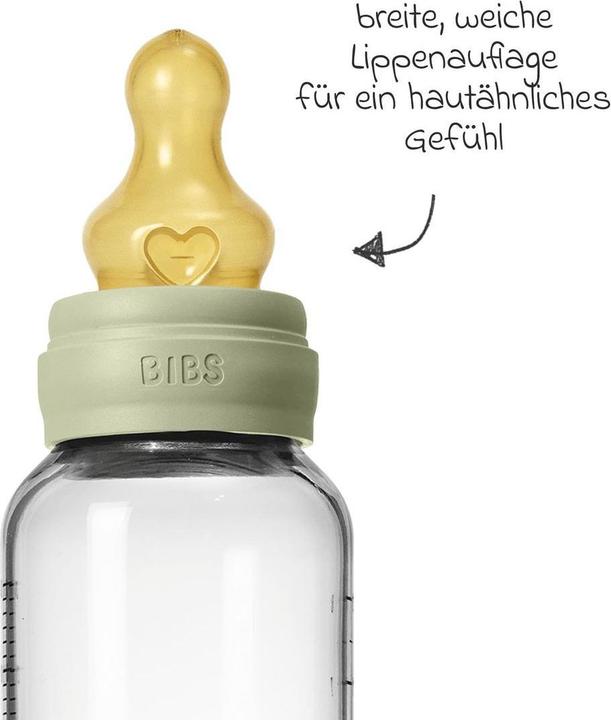 Productafbeelding Bibs - Glass Baby Bottle Round Latex Medium Flow - Sage - 240 ml (240 ml)