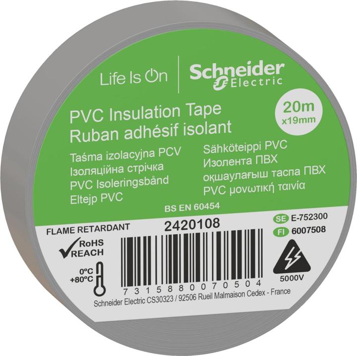 Schneider Electric PVC Isoleringsbånd 19MM X 20M Grå- I pose for DIY (19 mm)
