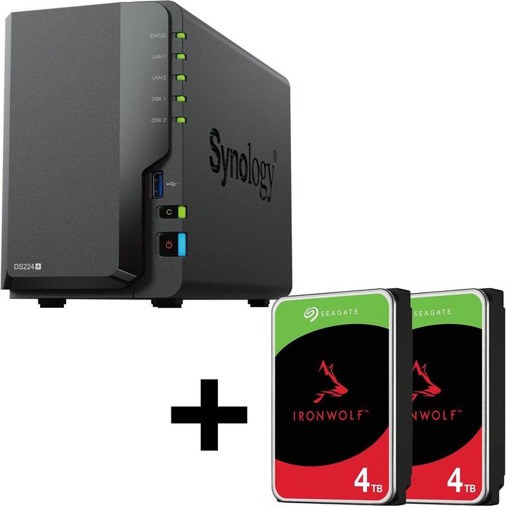 Productafbeelding Synology DiskStation DS224+ 2-bay NAS-server lege behuizing + 8 TB Seagate Ironwolf SATA 3,5"" HD (2 x 4 TB, Seagate Ironwolf)