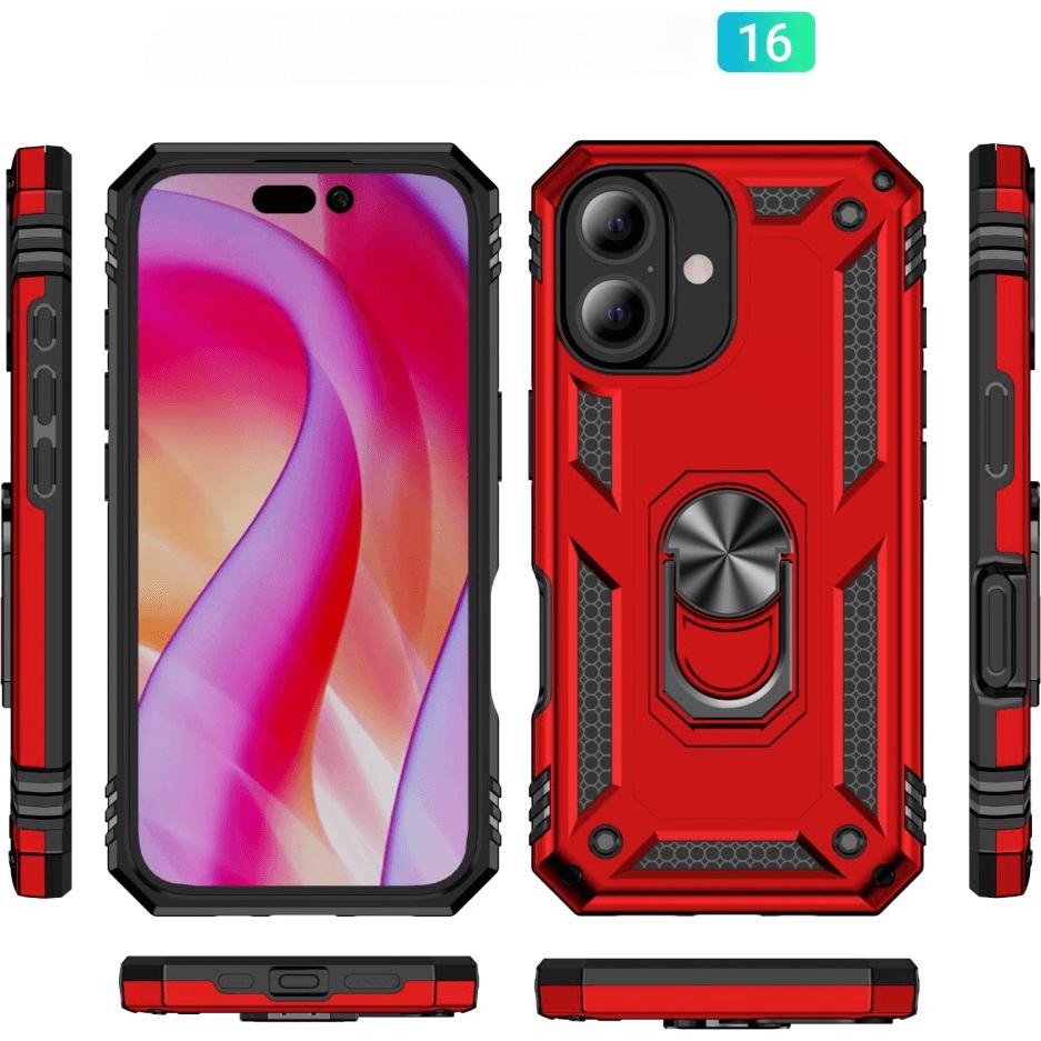 Thumbnail - Cover-Discount iPhone 16 - Robustes Back Cover mit Kickstand (Apple iPhone 16), Smartphone Hülle, Rot